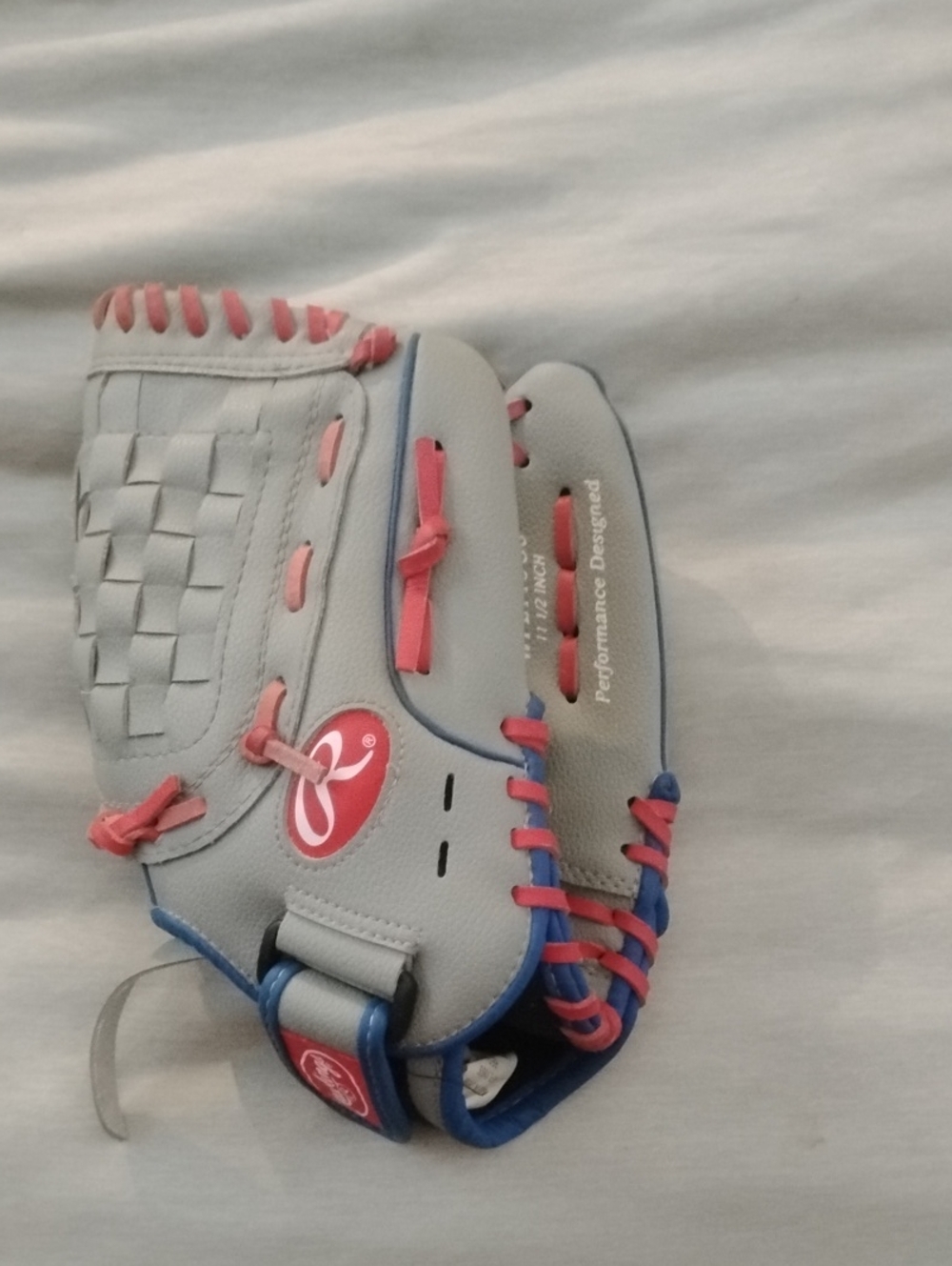 Rawlings Light Gray Softball Glove with Red and Blue Lacing RHT